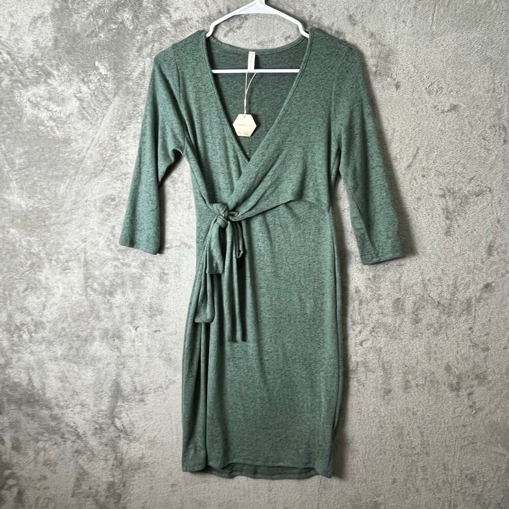 Pinkblush Mint Green Brushed‎ Knit Wrap Fitted Nursing Dress V Neck Small New